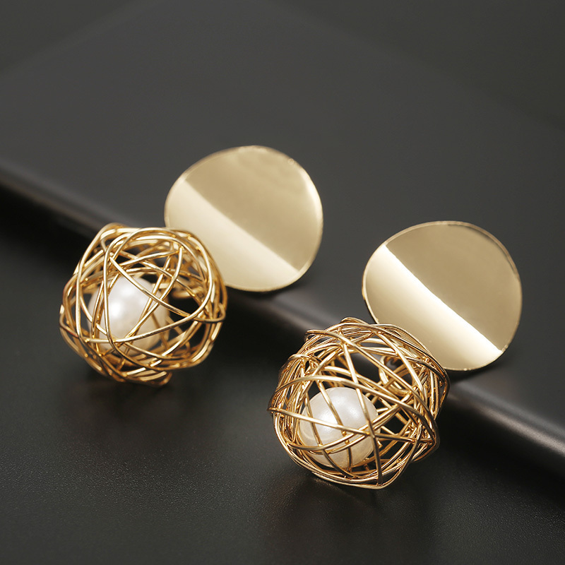 New Fashion Stud Earrings For Women Golden Color Round Ball Geometric Disc Dangle Gold Earrings For Women 2019