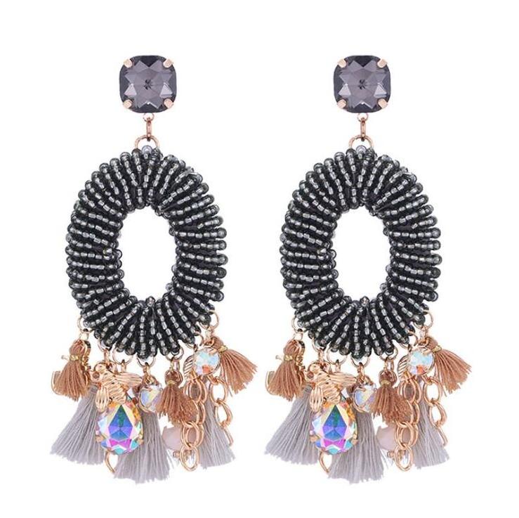 Handmade Tassel Earrings glass crystal large pendant Beads Drop oval Earrings For Women Boho Fashion Jewelry Wholesale