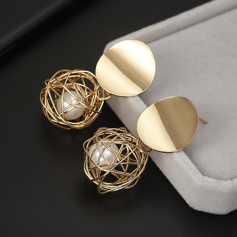 New Fashion Stud Earrings For Women Golden Color Round Ball Geometric Disc Dangle Gold Earrings For Women 2019