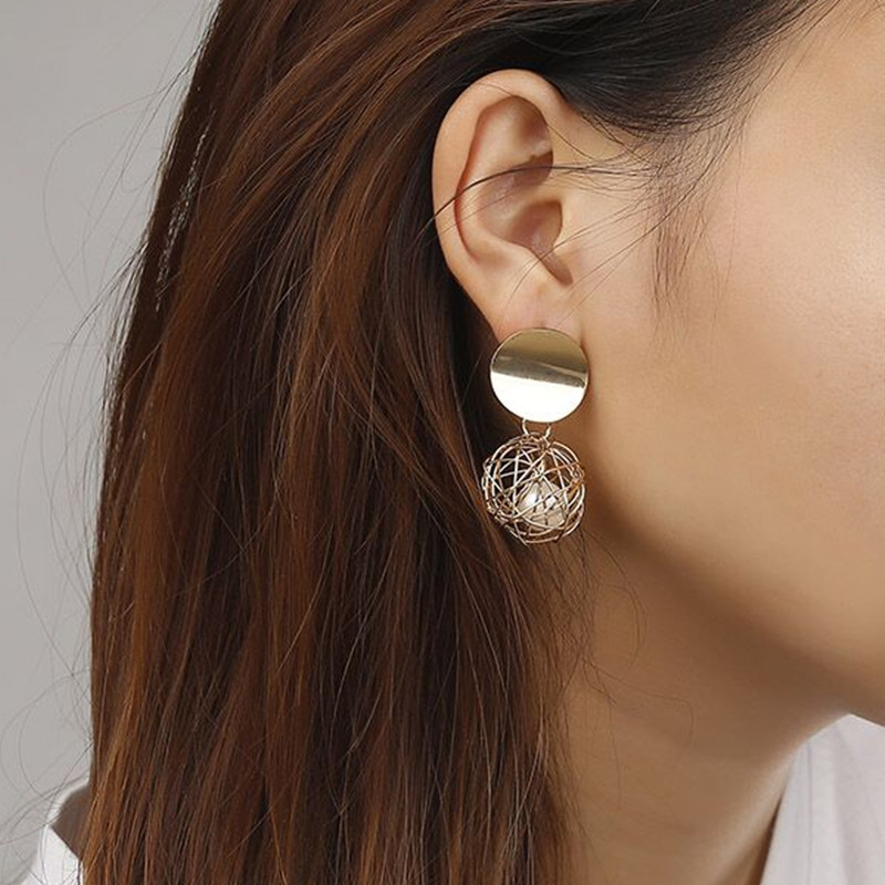 New Fashion Stud Earrings For Women Golden Color Round Ball Geometric Disc Dangle Gold Earrings For Women 2019