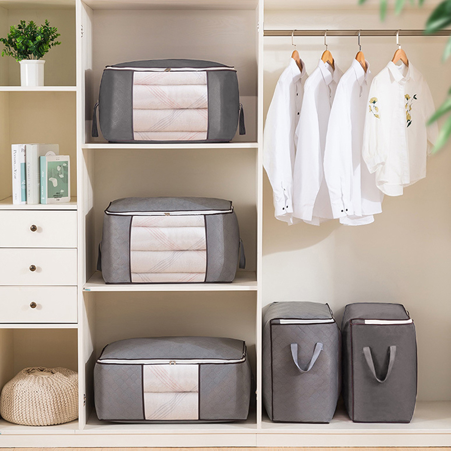 Clothes Storage Bag Organizer  Foldable Blanket Storage Bags Storage Containers for Organizing Bedroom Closet Clothing Comforter