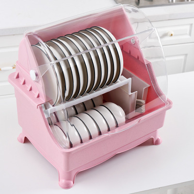 Plastic dish drying drainer with cover 2 layer dish rack with lid