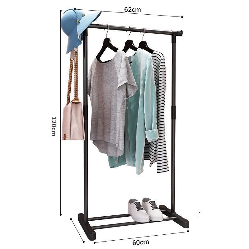 Expandable Iron  Clothes Hanging Rack Metal  Standing Clothes Hanger Rack Stand With Shoe Shelf Singe Pole Clothesrack