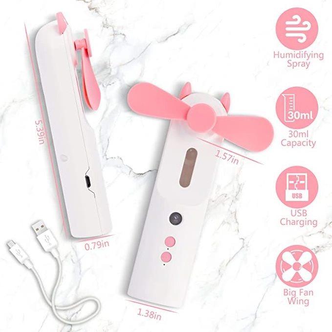 Mini Portable Outdoor Pocket Fan 2 In 1 Water Spray Mist Fan Usb Rechargeable Handheld Nano Mist Facial Sprayer