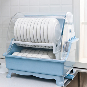 Plastic dish drying drainer with cover 2 layer dish rack with lid