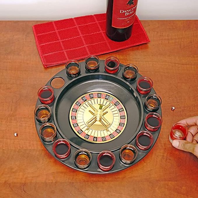 16 Shot Glass Roulette Machine For Drinking, Drinking Party Roulette Wheel Game Set