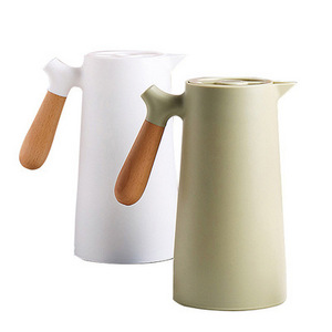 1L Coffee Thermos Vacuum Glass Liner Household Insulation Kettle  French Press Vacuum Flask With Wood Handle