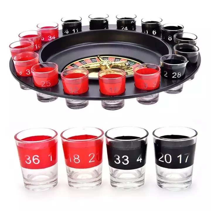 16 Shot Glass Roulette Machine For Drinking, Drinking Party Roulette Wheel Game Set