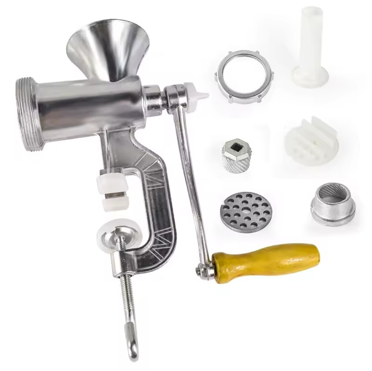 6 in 1 Meat Grinder with Tabletop Clamp  Cast Iron Heavy Duty Noodles Sausage Maker Filler and Manual Meat Mincer