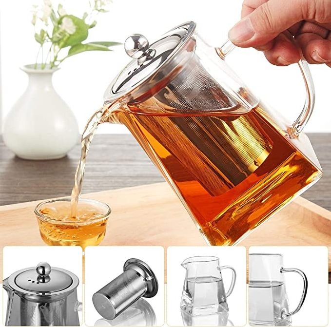 950mL Glass Teapot with Removable Stainless Steel Infuser Glass Tea Kettle Blooming and Loose Leaf Tea Maker With Strainer