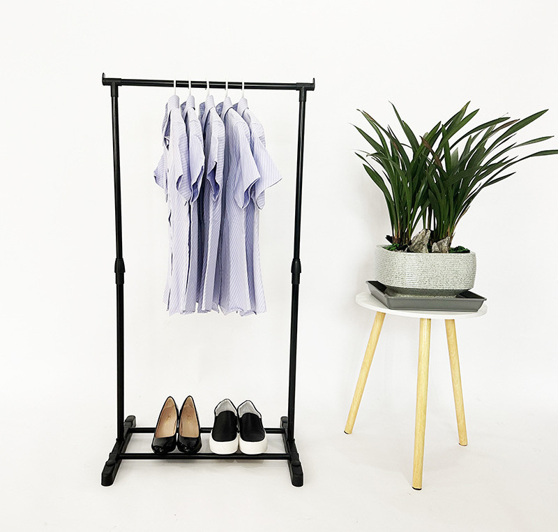 Expandable Iron  Clothes Hanging Rack Metal  Standing Clothes Hanger Rack Stand With Shoe Shelf Singe Pole Clothesrack