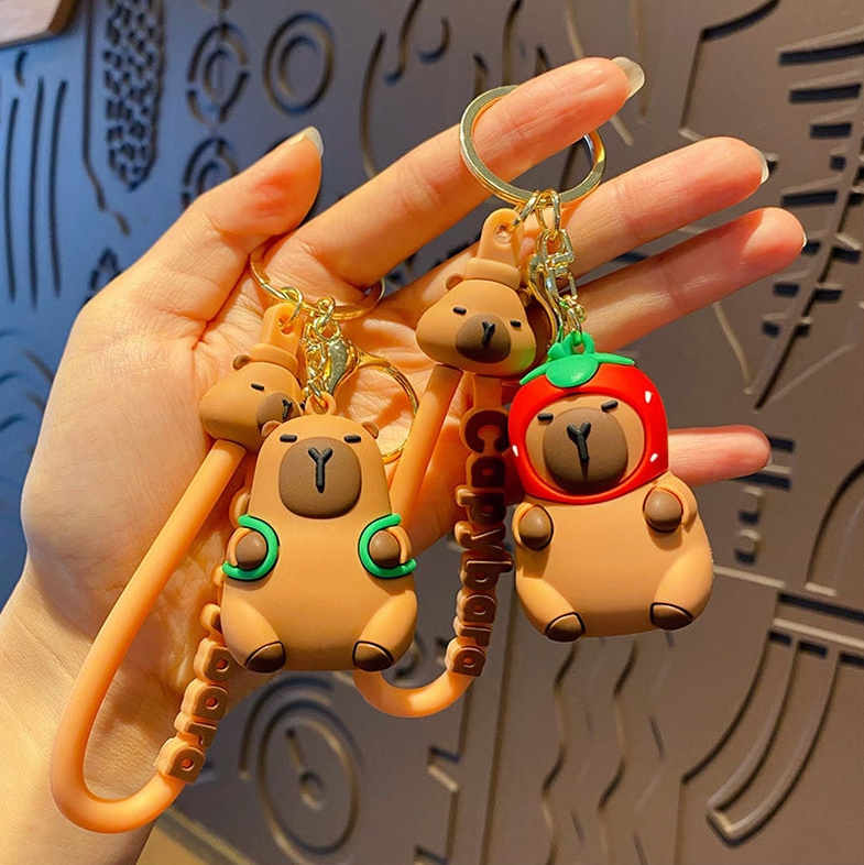 Cute Kapibala Buddha Water Guinea Pig Doll Key Chain Pendant For Male And Female Couples Key Chain Ring School Bag Pendant