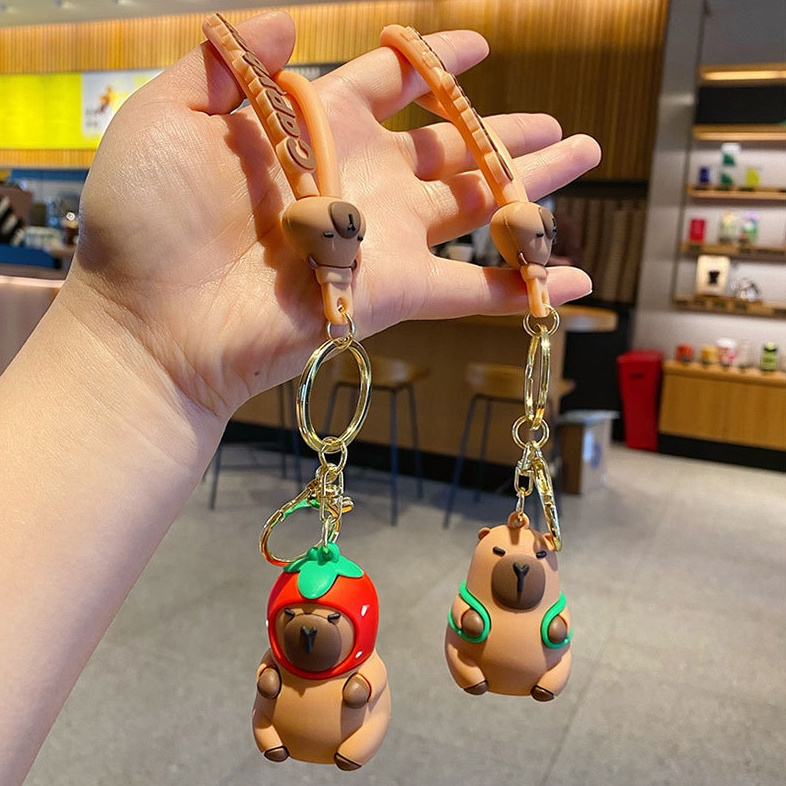 Cute Kapibala Buddha Water Guinea Pig Doll Key Chain Pendant For Male And Female Couples Key Chain Ring School Bag Pendant