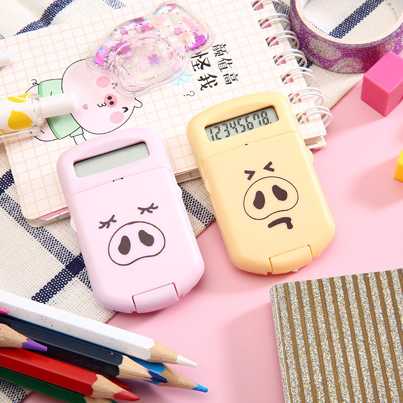 Convenient And Portable Mini Calculator Cute And Compact Expression Pig Calculator Student Silicone Button Gift