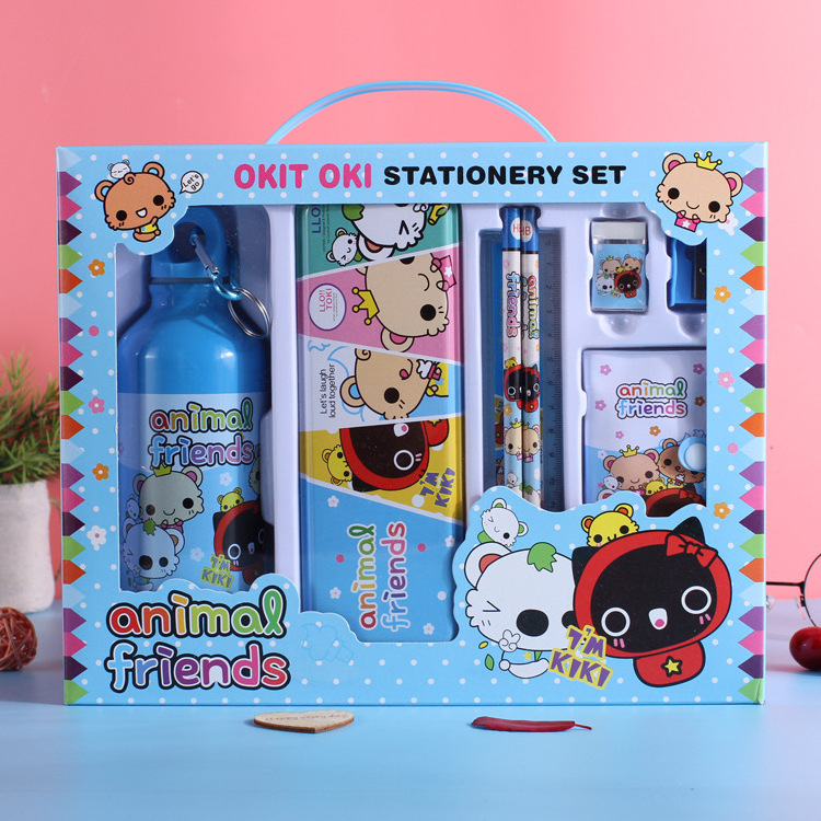 Cute Eraser Pencil Box Water Bottle Cartoon Stationery Kit For Children's Birthdays Primary School Supplies Students Gift Set