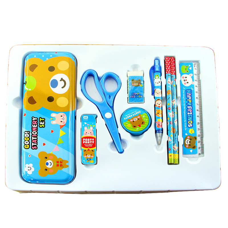 Factory Direct Sales Gift Box Stationery Set Tinplate Pencil Box Stationery Children Learning Gifts School Gifts Wholesale