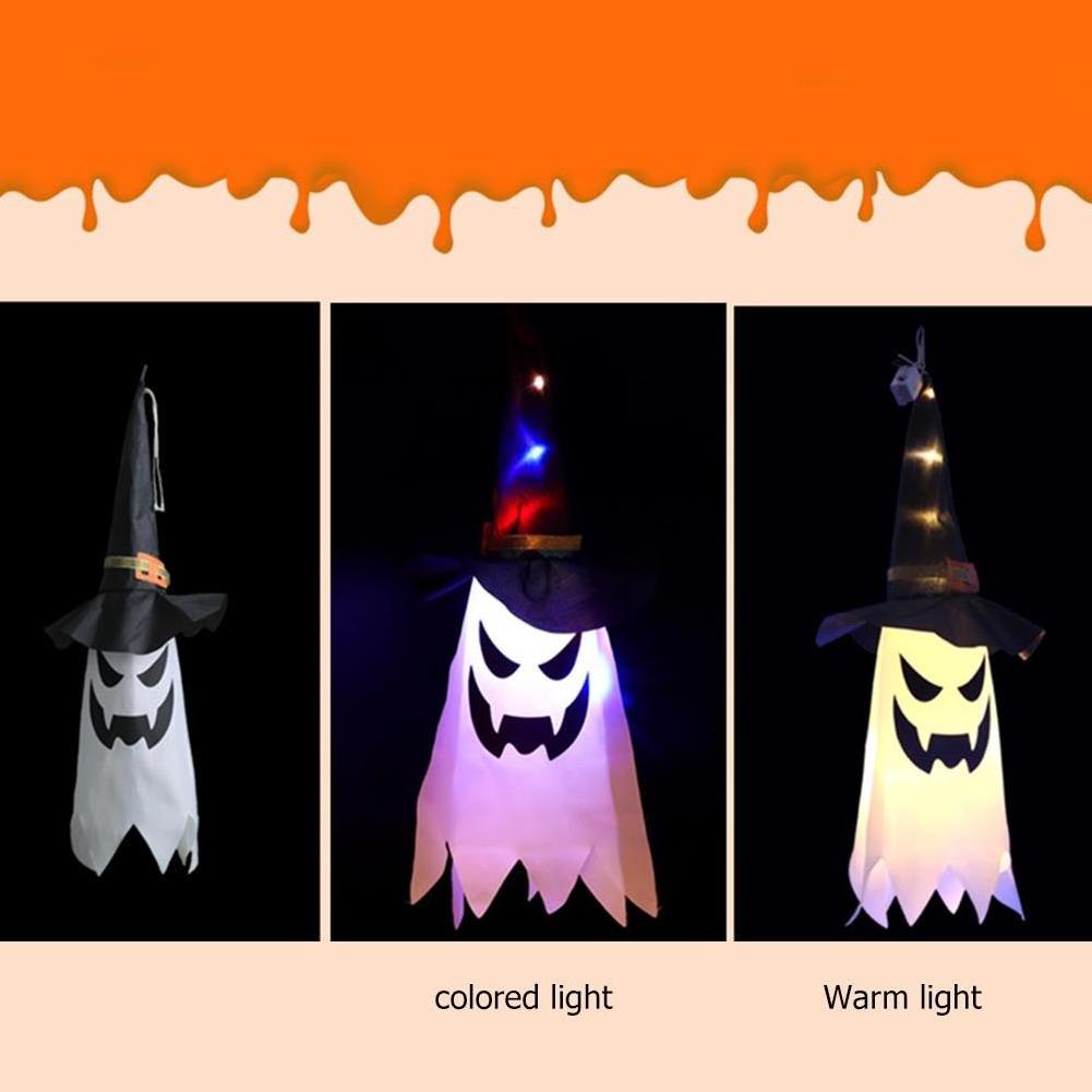 LED Halloween Decoration Flashing Light Ghost Festival Dress Up Halloween Glowing Wizard Ghost Hat Lamp Decor Hanging Lantern