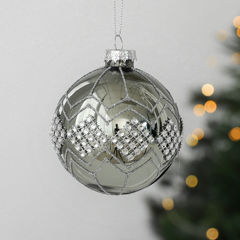 Christmas Glass Baubles Bulk Luxury Dark Green 8cm Balls in Hand-painted Silver Hang Tree Decoration Supplies Glass Ornaments