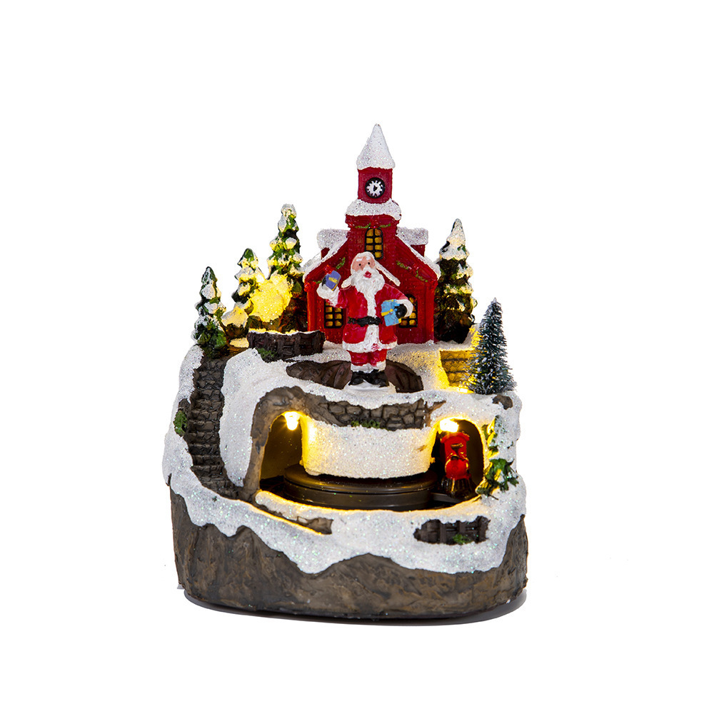 Merry Christmas decoration LED light music box resin house with snowman and Santa Claus ornaments gift wholesale new year 2023