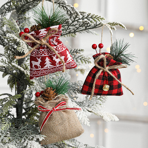 Christmas Tree Decoration Mini Linen Lucky Bag Small Gift Bag Pendant Baubles Navidad Hang Tree Ornament Xmas pick ornaments