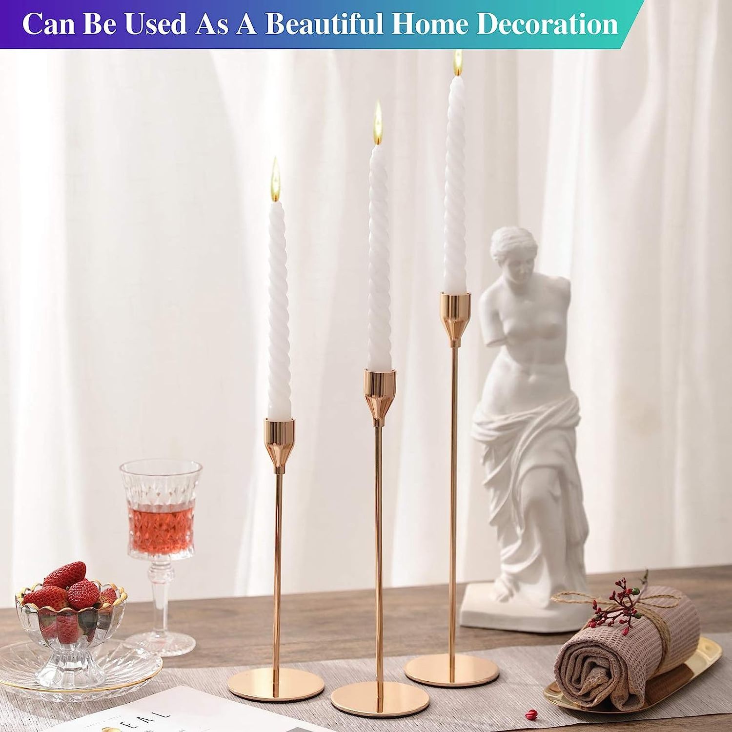 Thick Pillar Candlestick Holders Tall  Modern Metal Candle Holder Taper Decorative Table Centerpieces for Dinning Party Church