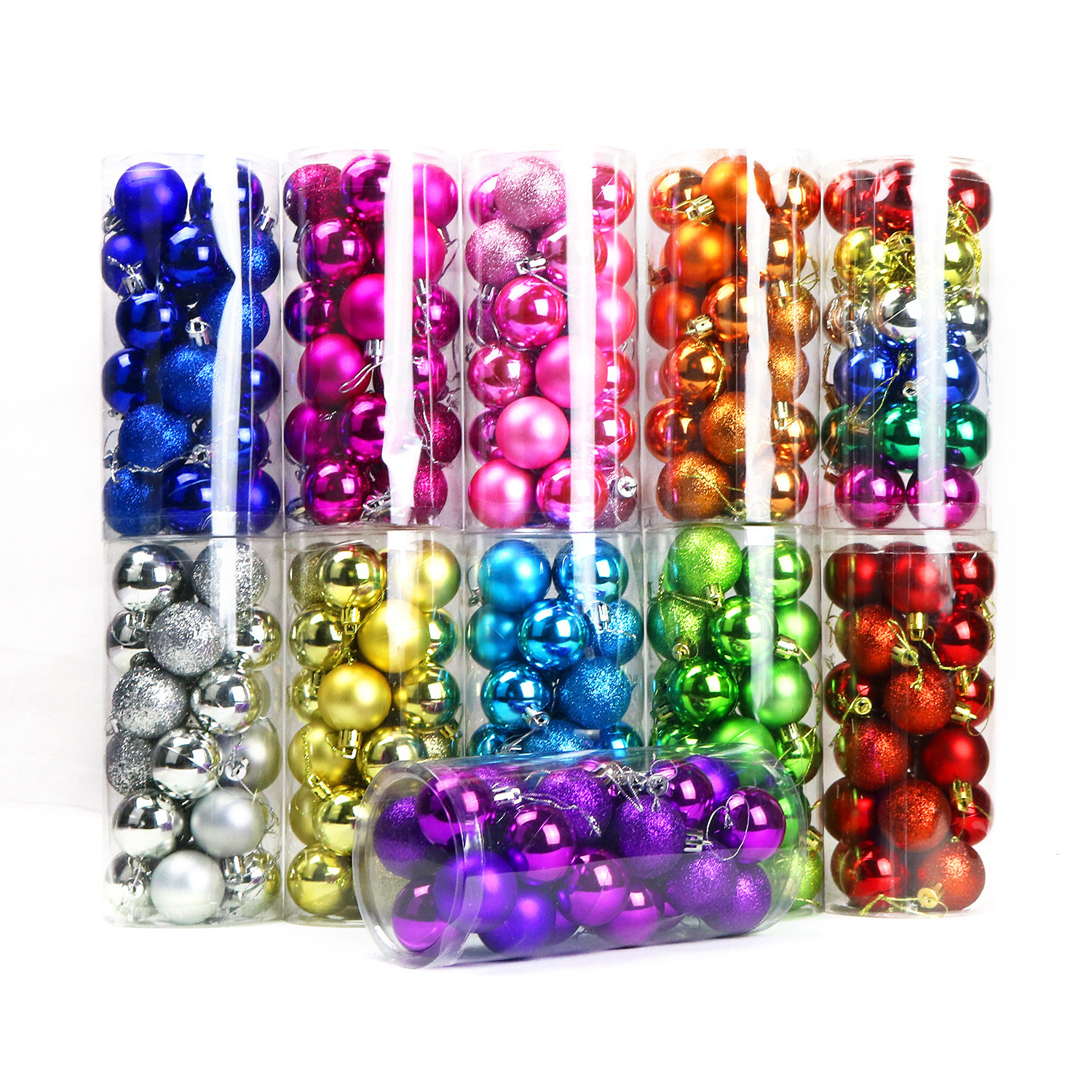 Christmas Pendant 3/4/6/8cm 24PCS/Barrel Pack Baubles Balls Plastic Christmas Ball Box Set For Navidad Tree Home Decor Ornaments