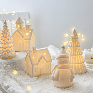 Wholesale Creative Ceramic Mini House Tree Snowman Tabletop baubles glow Christmas gifts 2024 Home Decor