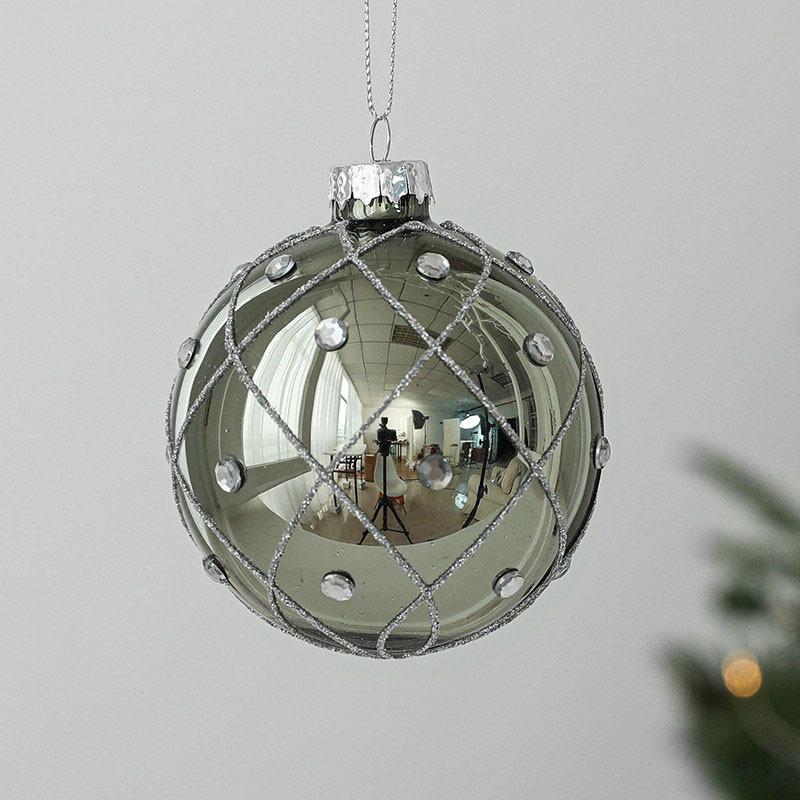 Christmas Glass Baubles Bulk Luxury Dark Green 8cm Balls in Hand-painted Silver Hang Tree Decoration Supplies Glass Ornaments