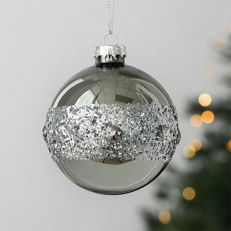 Christmas Glass Baubles Bulk Luxury Dark Green 8cm Balls in Hand-painted Silver Hang Tree Decoration Supplies Glass Ornaments