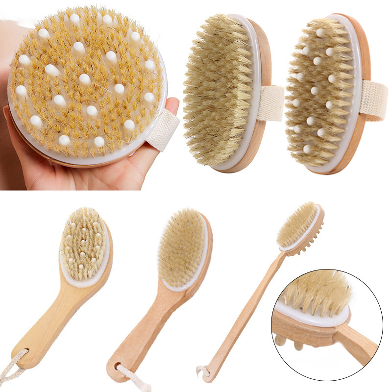 Eco-Friendly Wooden Back Bathing Brush Long Handle Microfiber Shower Body Cleaning Smooth Bath Brush