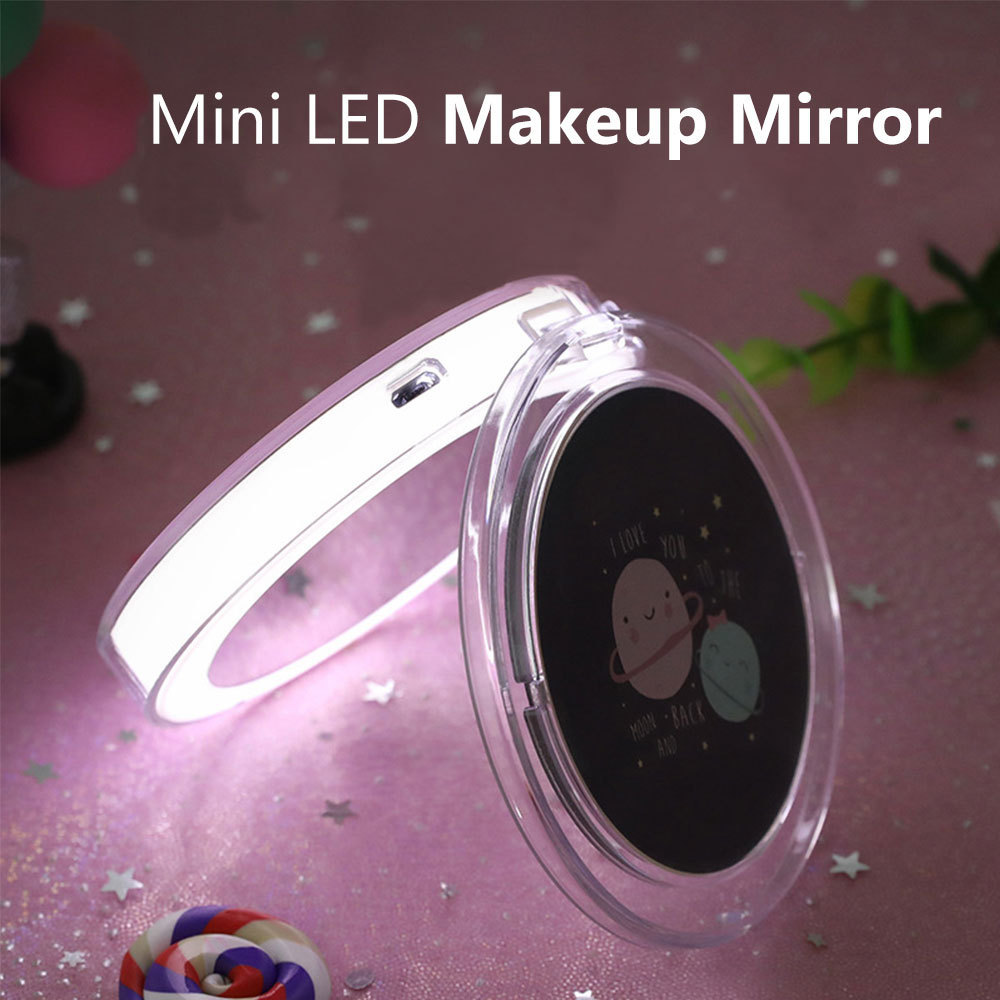 1X/3X Magnifying Pocket Portable Travel Foldable Cosmetic Vanity Mirrors Gifts Compact Led Makeup Mirror With Light for Women