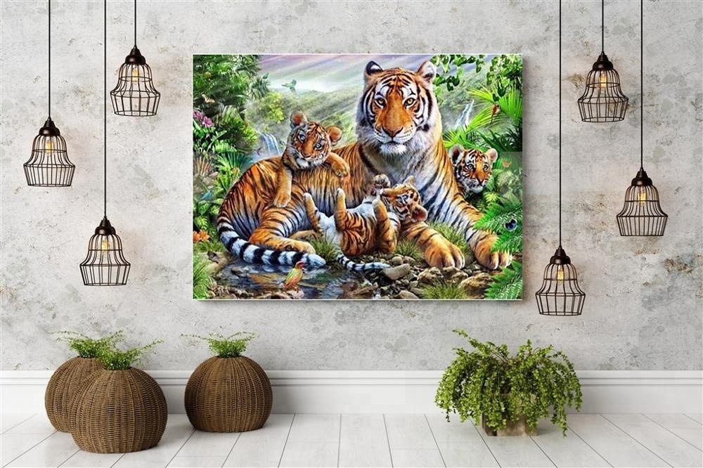 Yuhui diamond painting supplier High quality tiger family canvas wall hanging diy 3d diamond painting wall art