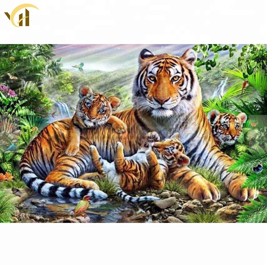 Yuhui diamond painting supplier High quality tiger family canvas wall hanging diy 3d diamond painting wall art