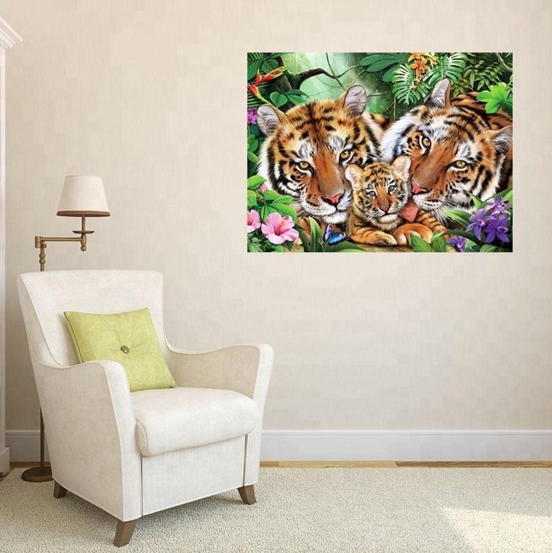 Yuhui diamond painting supplier High quality tiger family canvas wall hanging diy 3d diamond painting wall art