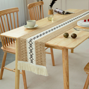 Table Runner 12x72 inch Hollow Macrame Burlap Linen Cotton Pattern Printed Knitted Dining Table Runner for Home Decor Table Flag