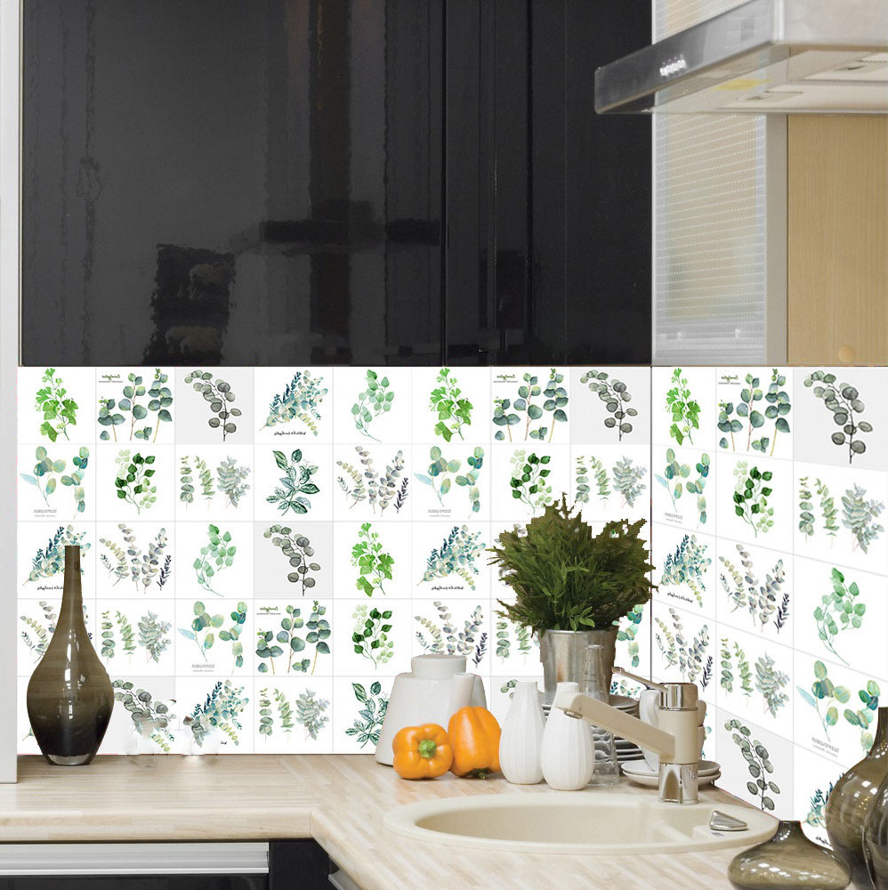 Plant Peel and Stick Tile Stickers for Kitchen and Bathroom Decoration Self-adhesive Wall Stickers