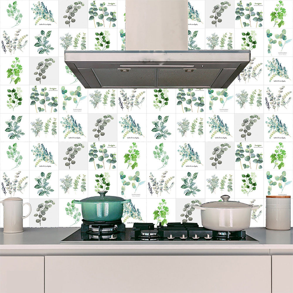 Plant Peel and Stick Tile Stickers for Kitchen and Bathroom Decoration Self-adhesive Wall Stickers