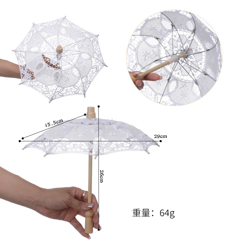 White Lace Craft Bride Umbrella Small Kids Mini Decoration Umbrella Props White Ivory Lace Bride Wedding Umbrellas