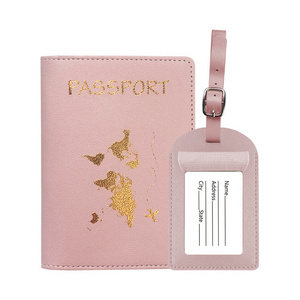 Custom Slim PU Leather Pink Passport Holder Cover Passport Holder and Luggage Tag Travel Gift Set rint Passport Holder Travel