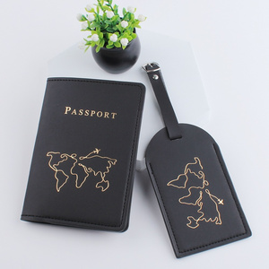 Custom LOGO Printed PU Leather Suitcase Luggage Tag Passport Holder Travel Accessories Name ID Address Tag Passport Holder Set