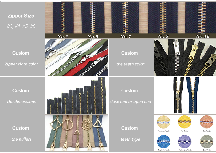 Manufacturer #3 #5 #7 #8 #10 bag cremallera fermuar metallic zip nylon zipper custom zipper for clothes open end metal zip