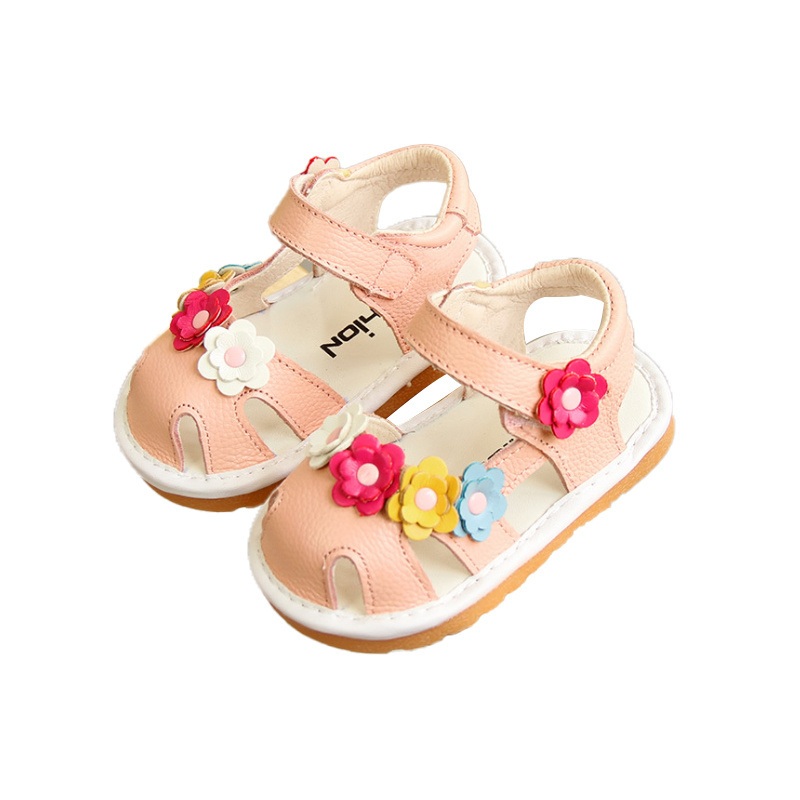 Baby sandals Soft soled toddler shoes for baby girls 1-2 flower anti-kick non-slip shoes