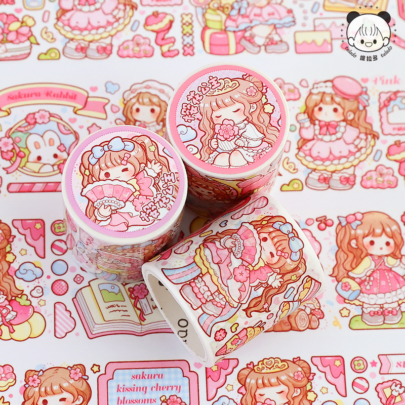 Telado Cute Girl Hand Account Tape Cherry Blossom Princess and Paper Tape Wholesale Cartoon Stickers