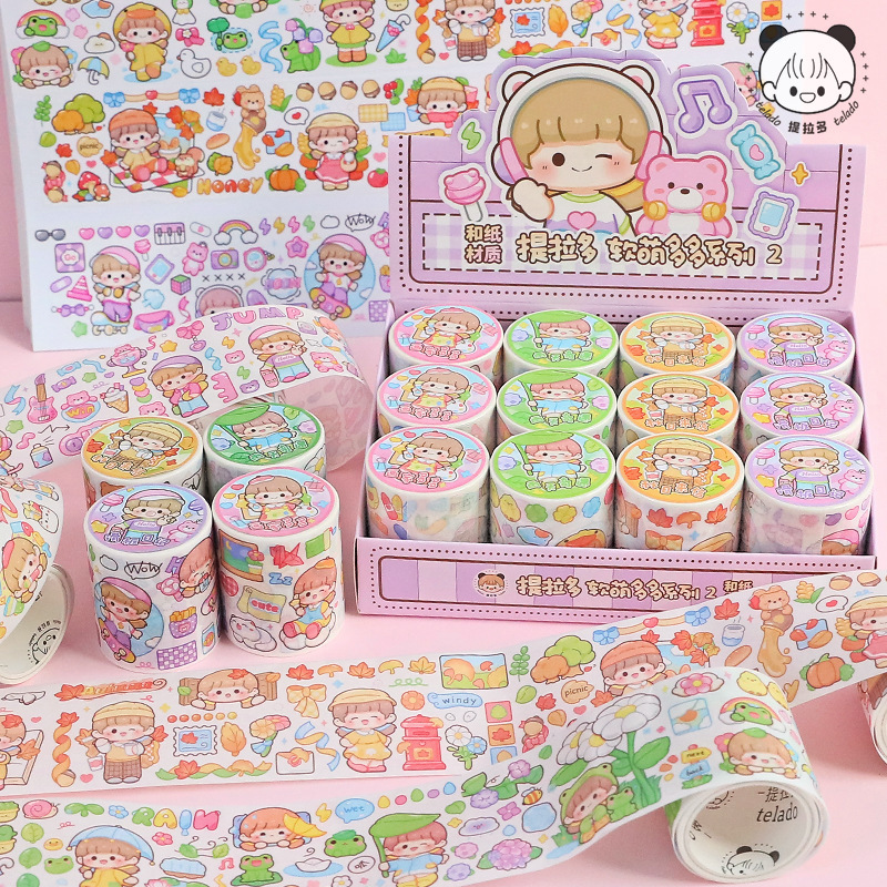 Telado 2m Boxed and Paper Tape Cute Girl Hand Account Sticker Wholesale Decorative Stickers