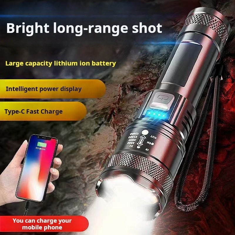 New Super Strong Light Outdoor Patrol Spotlight Long Range Zoom Large Flood Flashlight