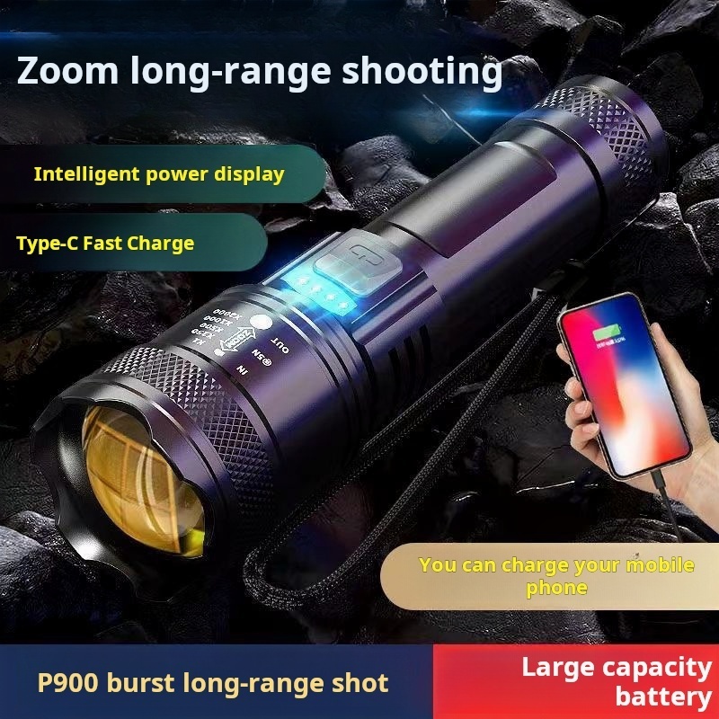 New Super Strong Light Outdoor Patrol Spotlight Long Range Zoom Large Flood Flashlight