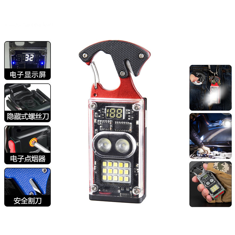 Multifunctional Keychain Lamp Emergency Screwdriver Wrench Bottle Opener Led Flashlight