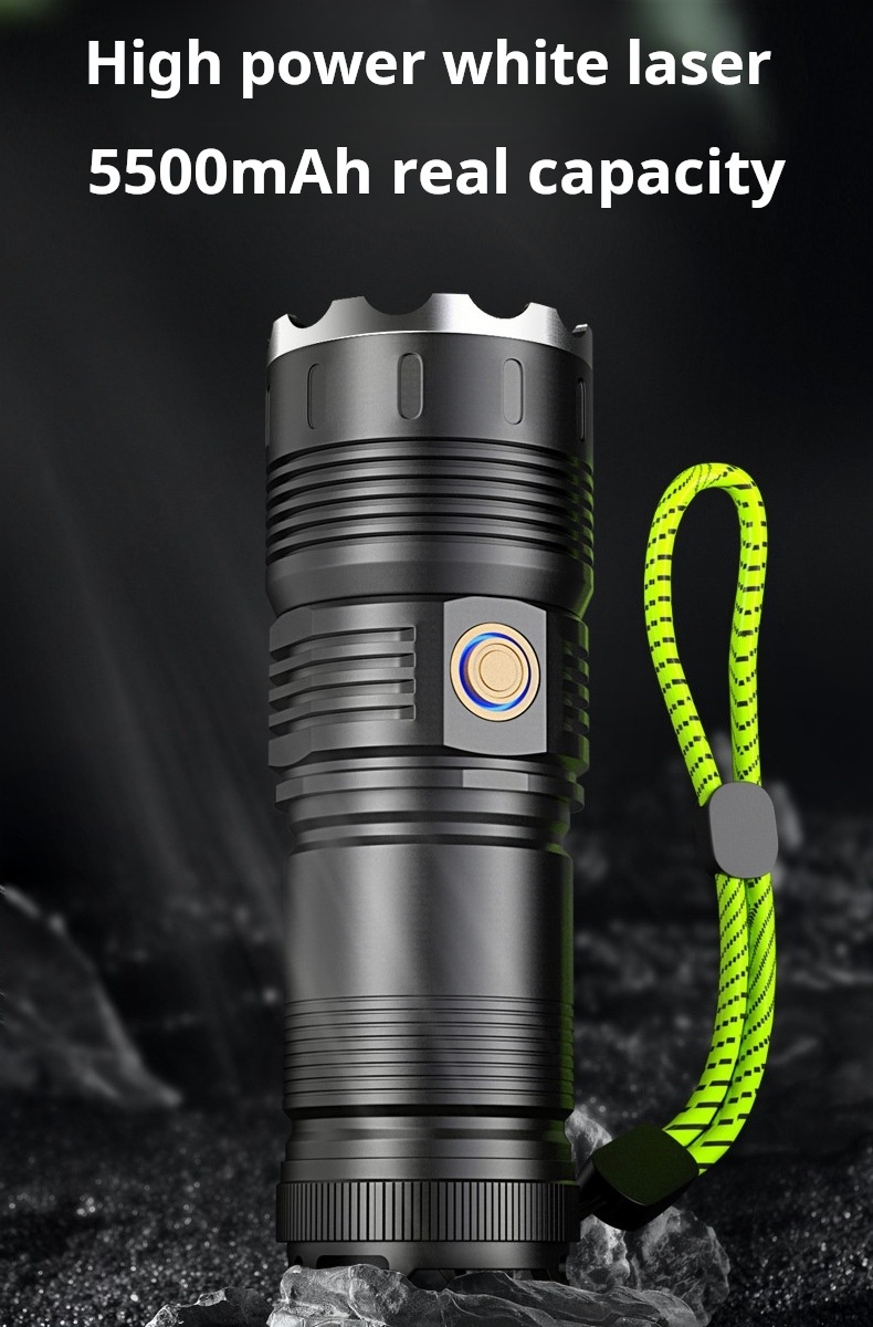 Led Super Strong Light Outdoor Patrol Spotlight Long Range Zoom White Lep Flashlight Laser