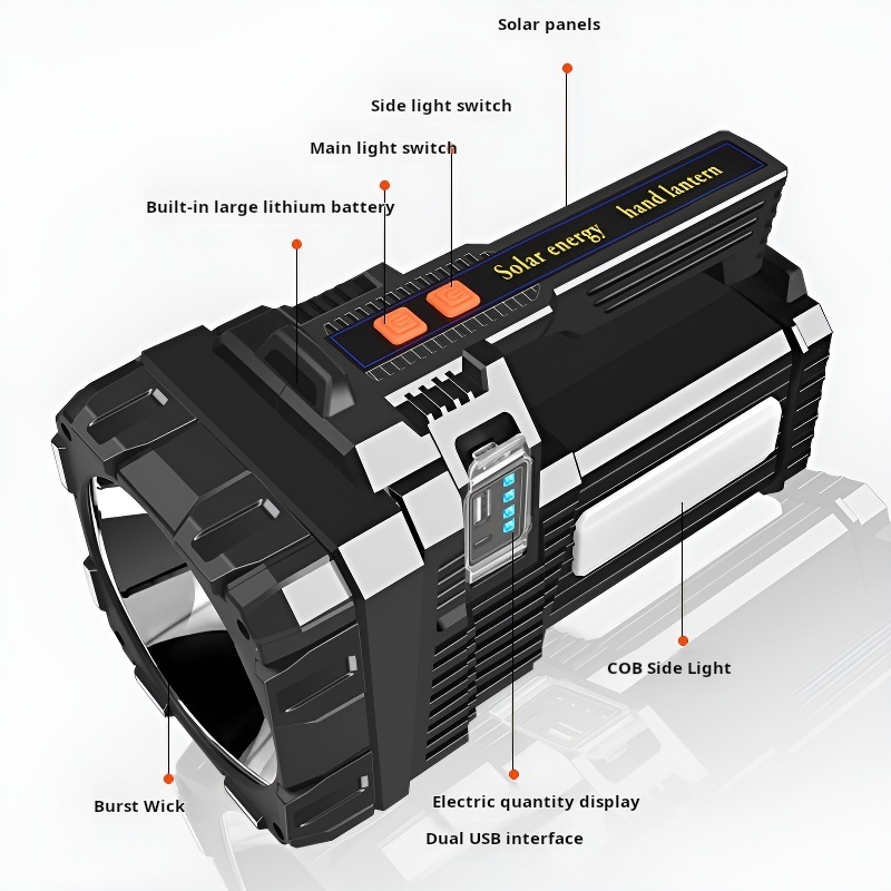 New Outdoor Lighting Multi Function Rechargeable Led Searchlight Emergency Flashlight