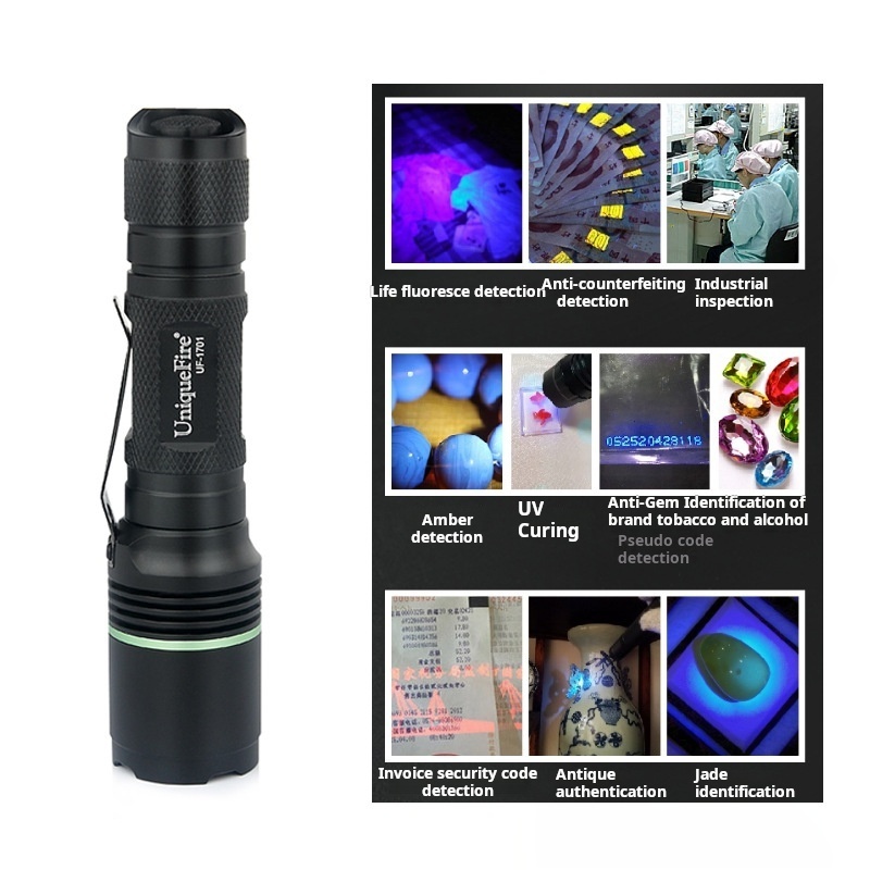 Uv Flashlight Curing Fluorescent Agent Detection Rechargeable 365nm Purple Survival Flashlight